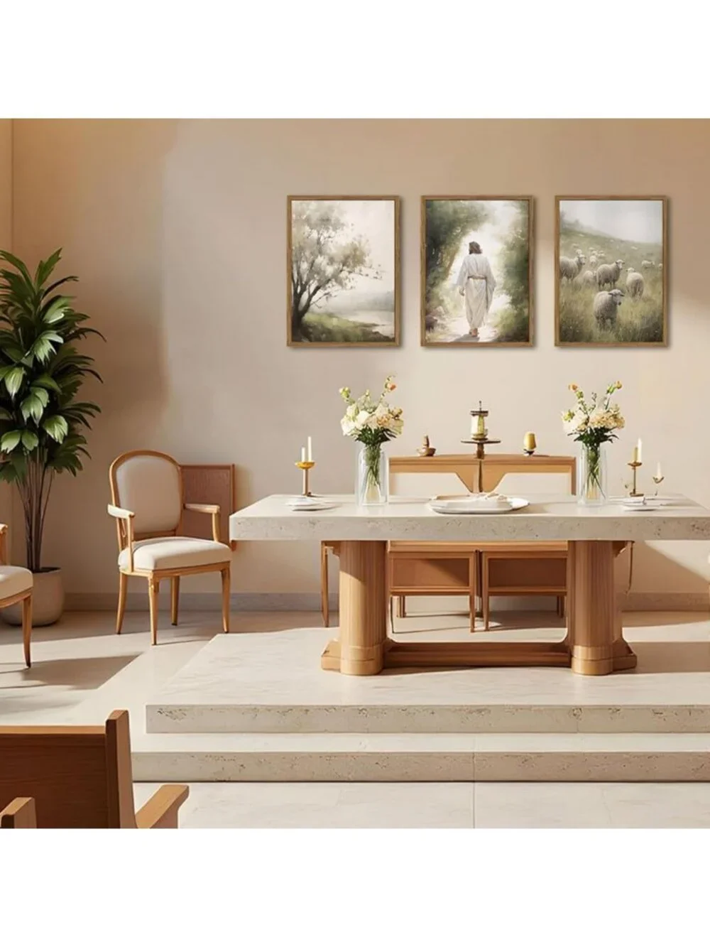 Framed Jesus Leaves the 99 Canvas Art Set of 3 - Christian Wall Decor for Home